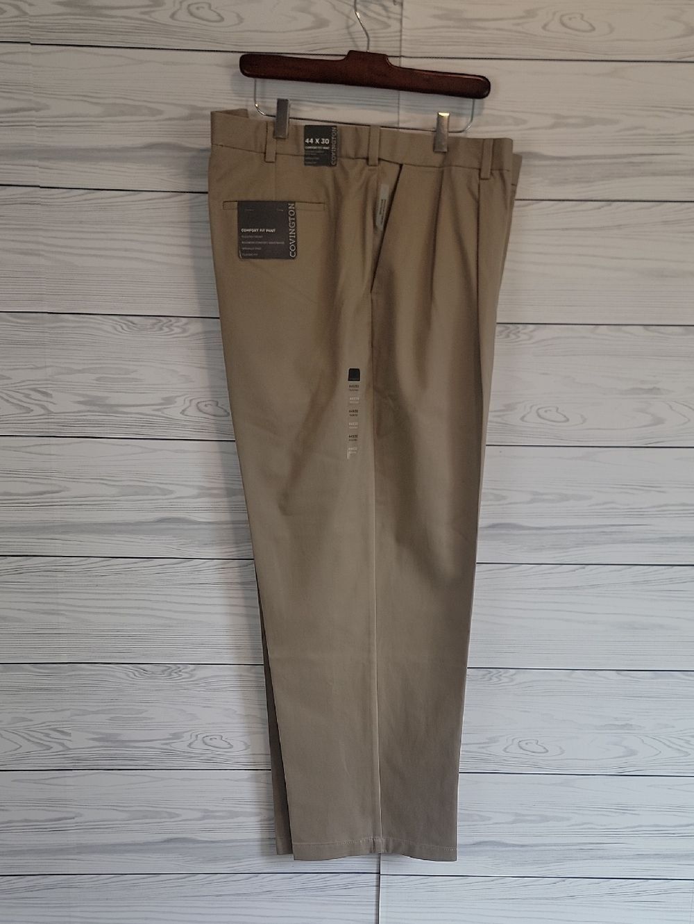 Covington Chinos Pleated Front in Khaki Tan 100% Cotton Mens Size 44" X 30" NWT